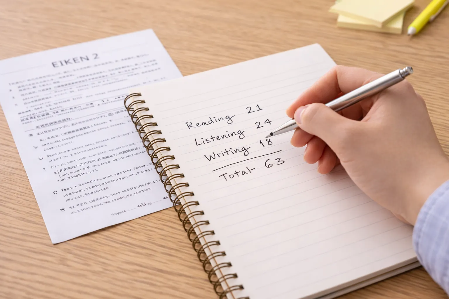 英検2級リスニングの配点とCSEスコアを確認しながら学習計画を立てるイメージ