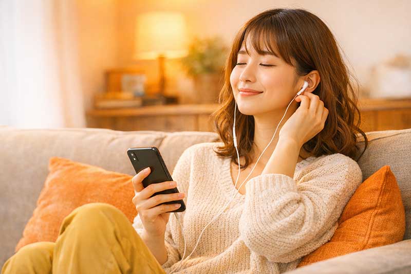 イヤホンで英検2級リスニングを学習するイメージ