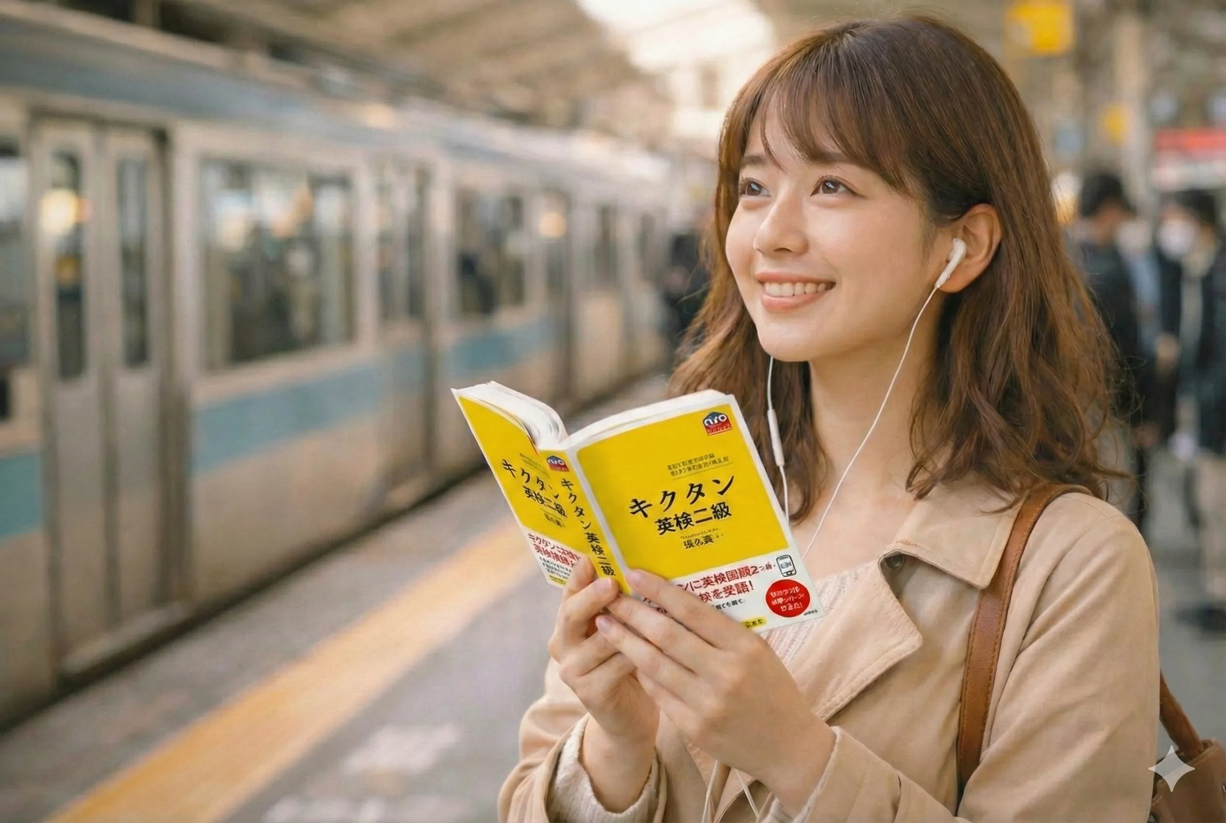 キクタン英検2級を音声で学習してリスニング対策をしているイメージ